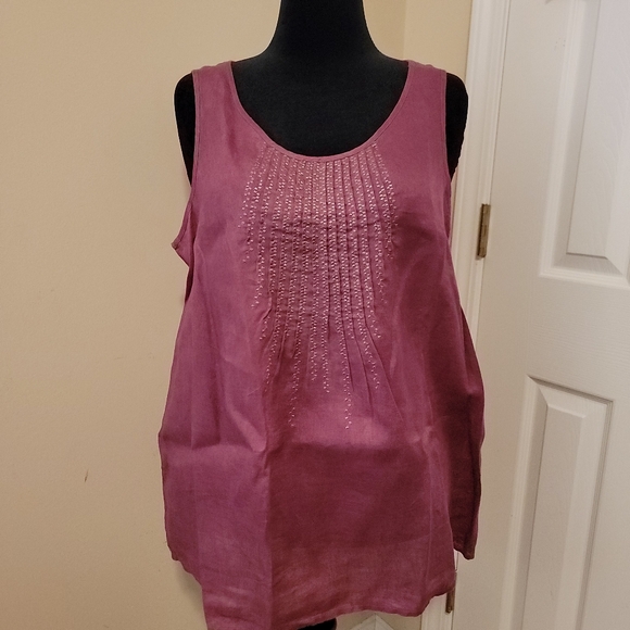 J. Jill Tops - J. Jill 100% Linen Embroidered and Pleated Relaxed Fit Purple Tank Size L